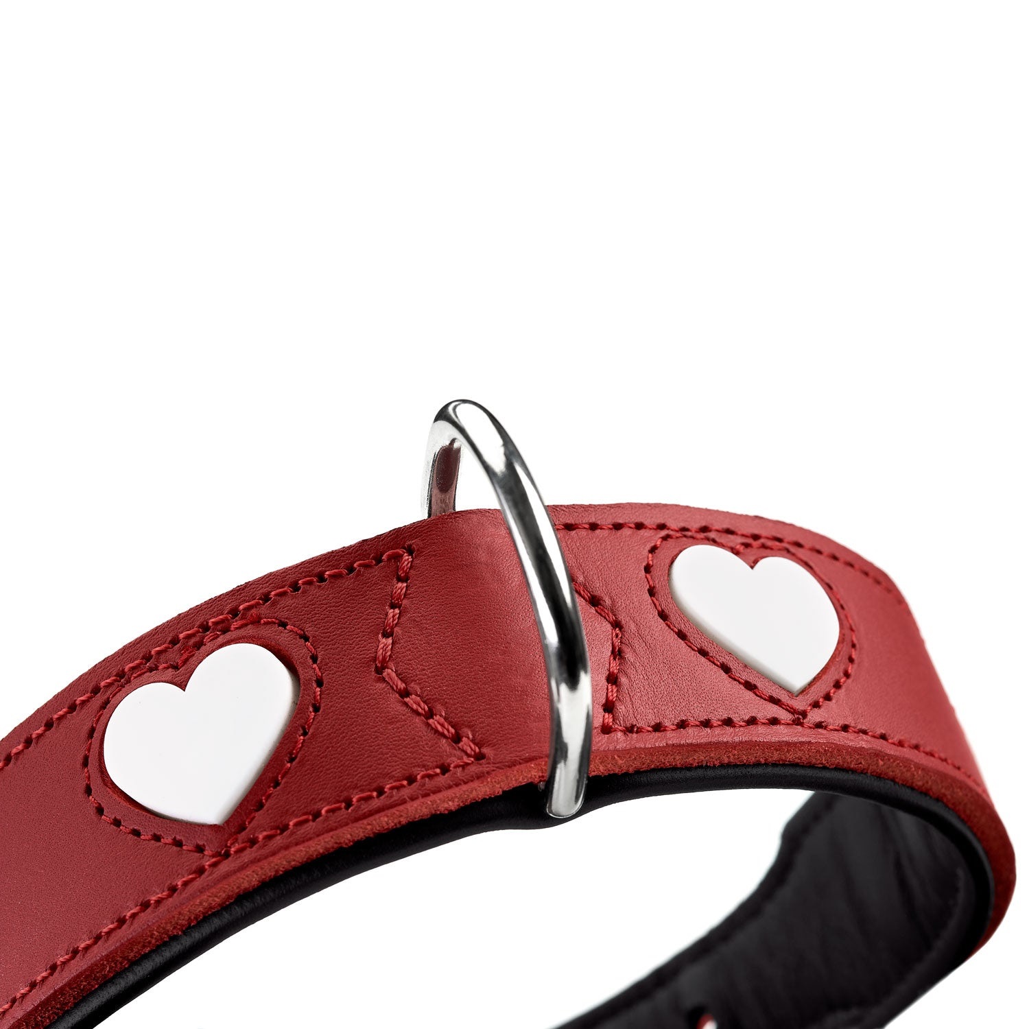 HUNTER Collare per cani Love, rosso/nero in morbida pelle bovina con cuori, realizzato a mano, taglia 55