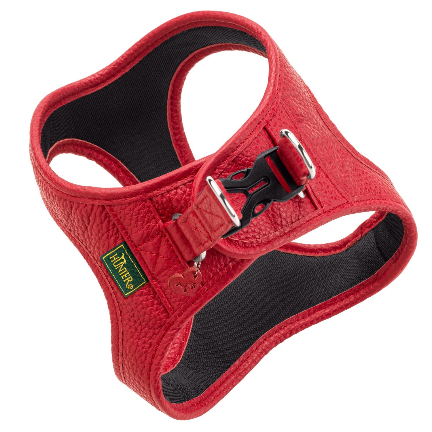 HUNTER Pettorina per cani Love rossa in morbida pelle bovina con imbottitura traspirante e cuore cucito a mano, taglia XS-S