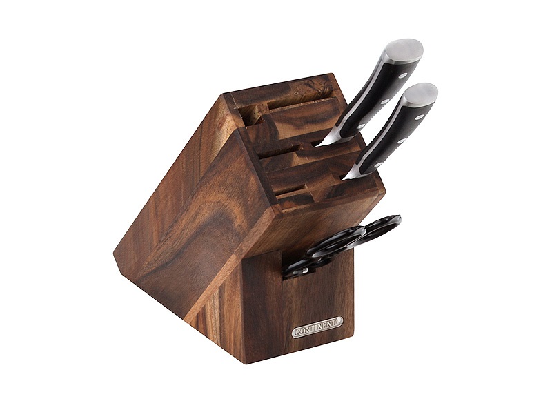 CONTINENTA Ceppo per Coltelli in Legno di Acacia - Blocco Portacoltelli per 5 Coltelli, Affilacoltelli e Forbici, Dimensioni 22 x 9,5 x 20 cm