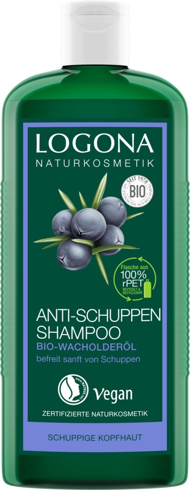 LOGONA Shampoo Anti-Forfora Bio con Olio di Ginepro, 250 ml - Formula Naturale e Vegana per Cuoio Capelluto Secco e Irritato