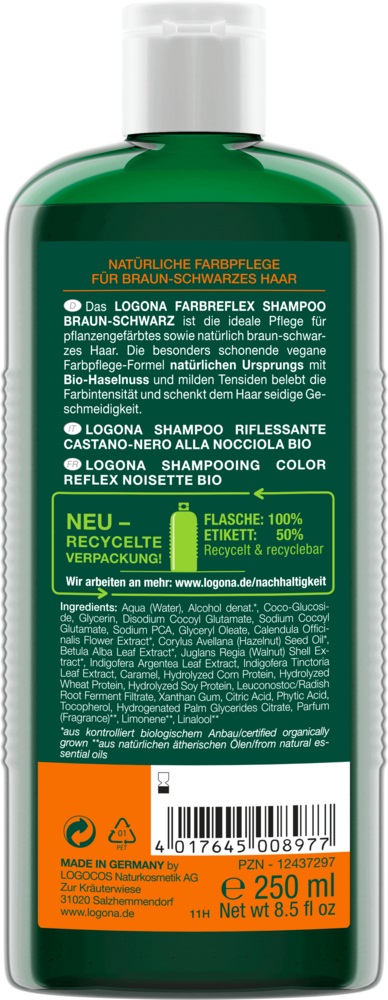 Logona Shampoo Bio-Haselnuss 250 ml - Shampoo Color Care per Capelli Tinti e Naturali Castani/Neri