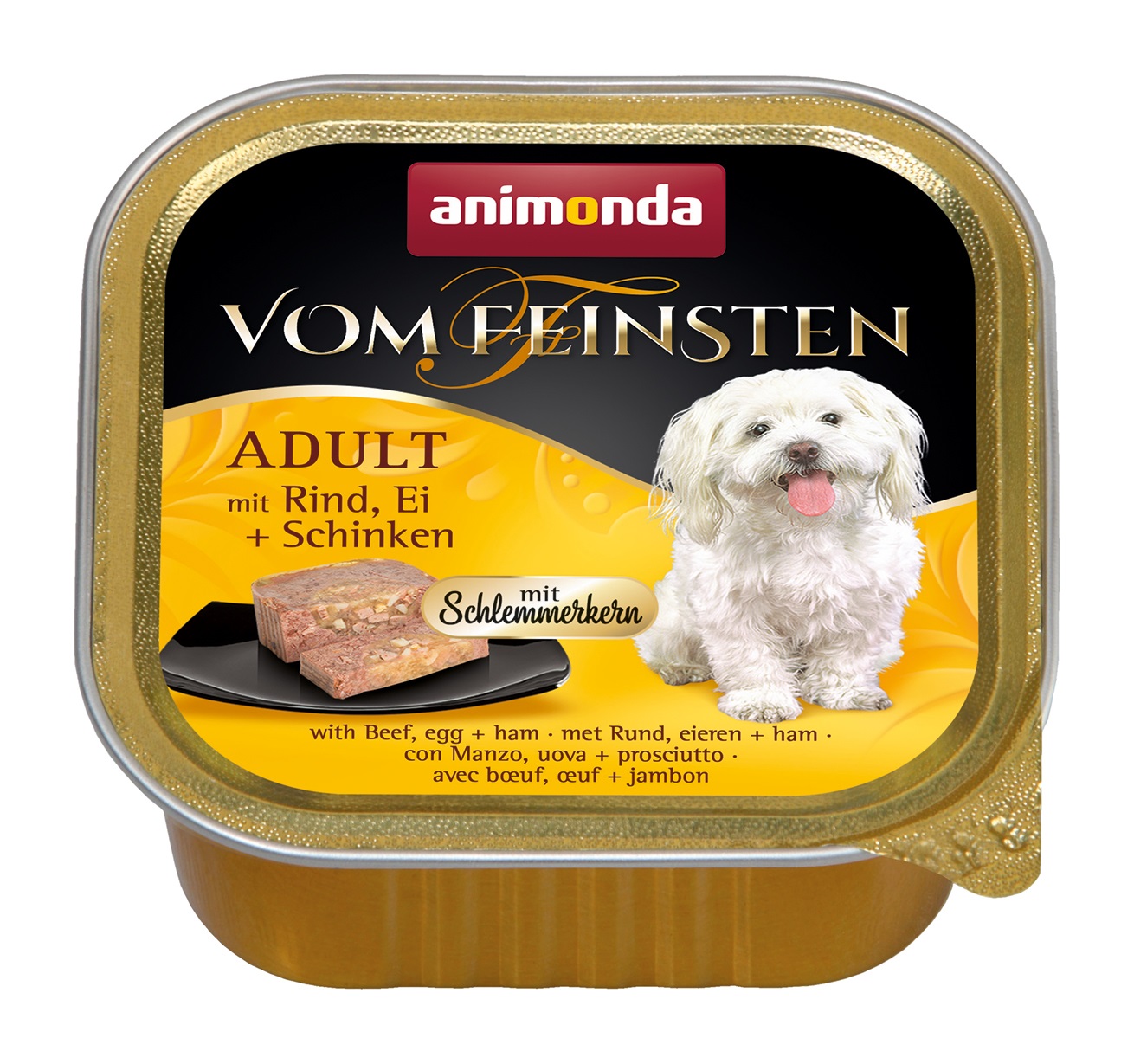 Animonda Vom Feinsten Adult 150 g - Cibo umido gourmet con manzo, uova e prosciutto per cani adulti