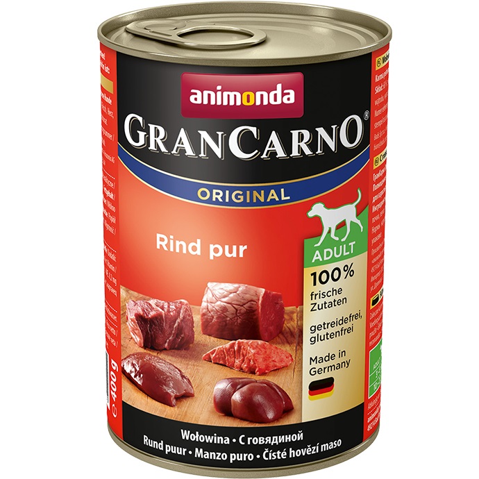 Animonda GranCarno Original Cibo Umido per Cani Adulto al Manzo 400 g - Carne di Alta Qualità, Senza Cereali