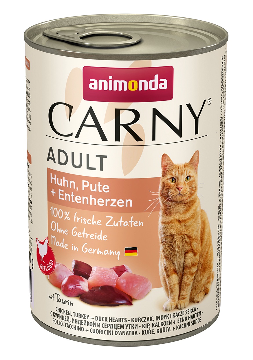 Animonda Carny Adult Cibo Umido per Gatti - Pollo, Tacchino e Cuori d'Anatra 400g, Senza Grano e Conservanti