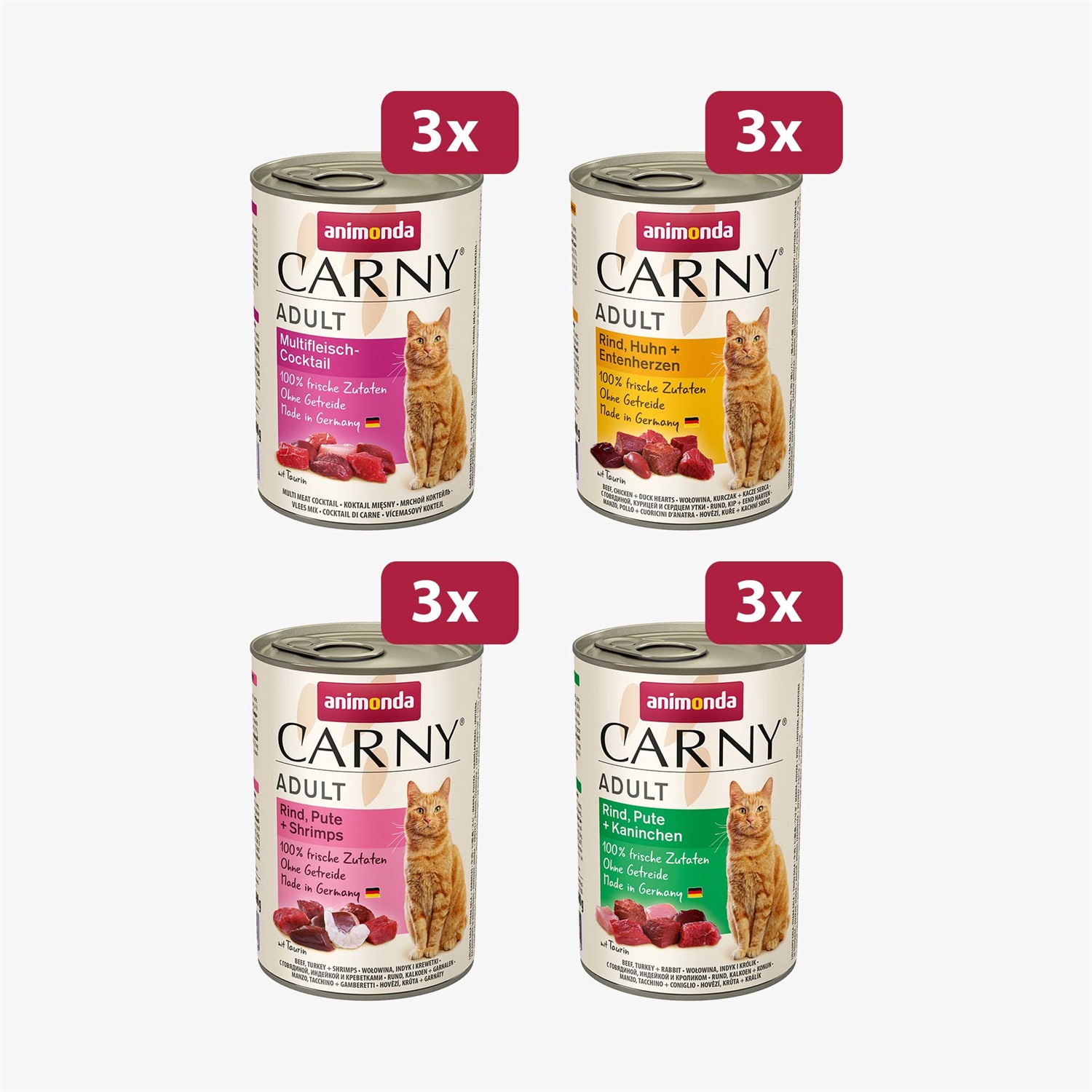 animonda Carny Adult Cibo Umido per Gatti 400 g - Mix Pollo & Manzo, Ingredienti Naturali, 12 x 400 g