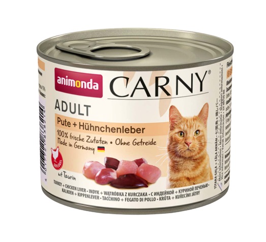 Animonda Carny Adult Cibo Umido per Gatti 200 g - Tacchino & Fegato di Pollo, Senza Cereali, Completo e Bilanciato