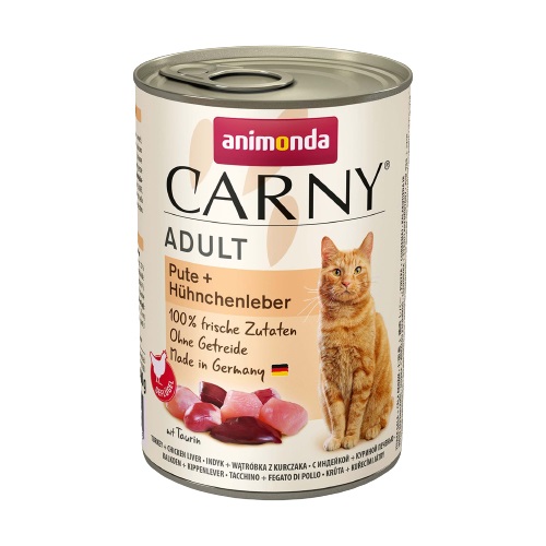 Animonda Carny Adult Cibo Umido per Gatti - Tacchino e Fegato di Pollo, Lattina da 400 g, Senza Cereali e Coloranti
