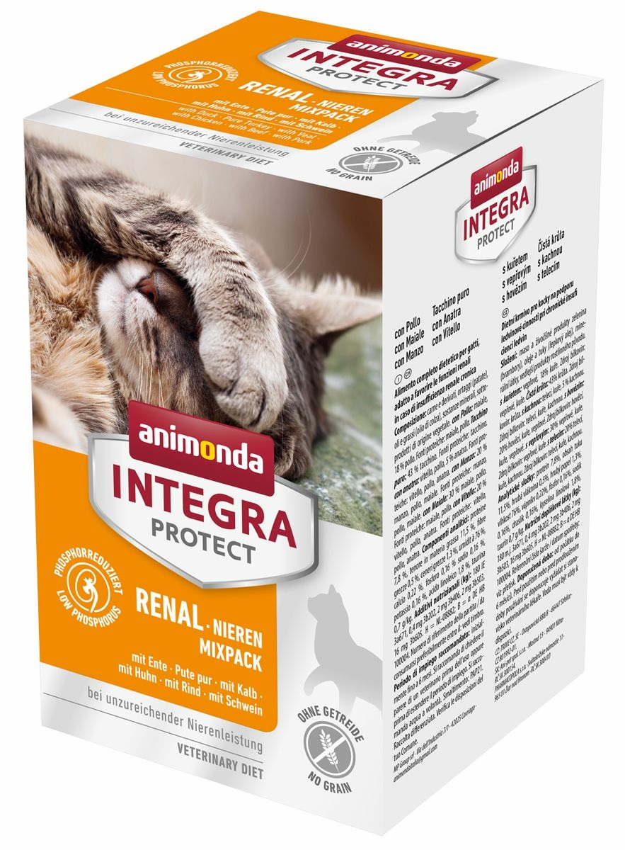 Animonda Integra Protect Cibo Umido per Gatti Adult Renal - Confezione da 6 x 100 g, Mix di Anatra, Tacchino, Vitello, Pollo, Manzo e Maiale