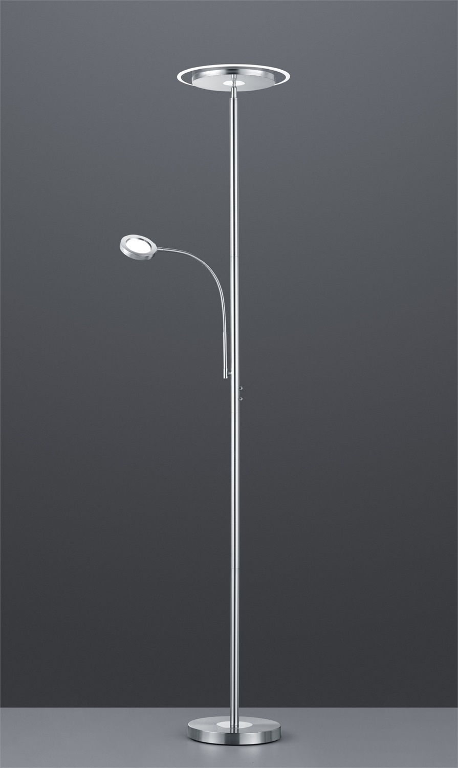 Trio Lighting Ackbar Piantana LED Dimmerabile 2 Luci Tonde Nichel Opaco 18W 3000K 2000LM