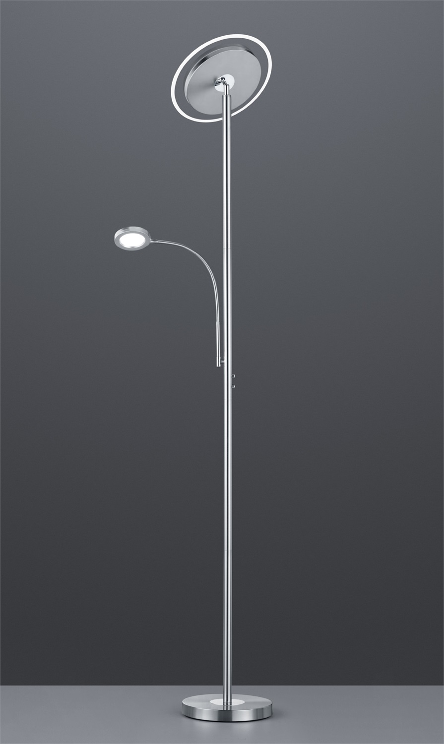 Trio Lighting Ackbar Piantana LED Dimmerabile 2 Luci Tonde Nichel Opaco 18W 3000K 2000LM