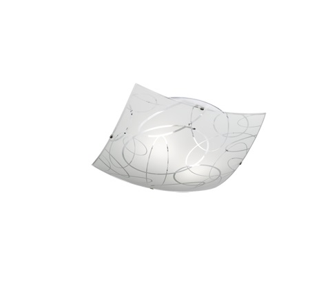 Trio SPIRELLI Plafoniera Quadrata in Vetro con Decoro Cerchi D. 40x40 cm E27 40W