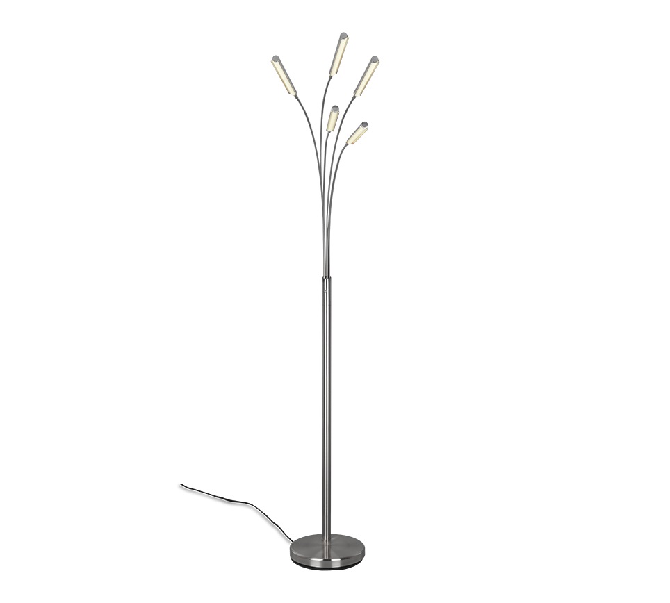 RL LIVE YOUR LIGHT Reality Leuchten Reed R41031507 - Lampada a stelo LED 5x3,5W in metallo nichel opaco, intensità luminosa regolabile, 195,5 cm