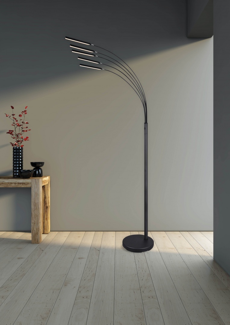RL LIVE YOUR LIGHT Reality Leuchten Reed R41031507 - Lampada a stelo LED 5x3,5W in metallo nichel opaco, intensità luminosa regolabile, 195,5 cm