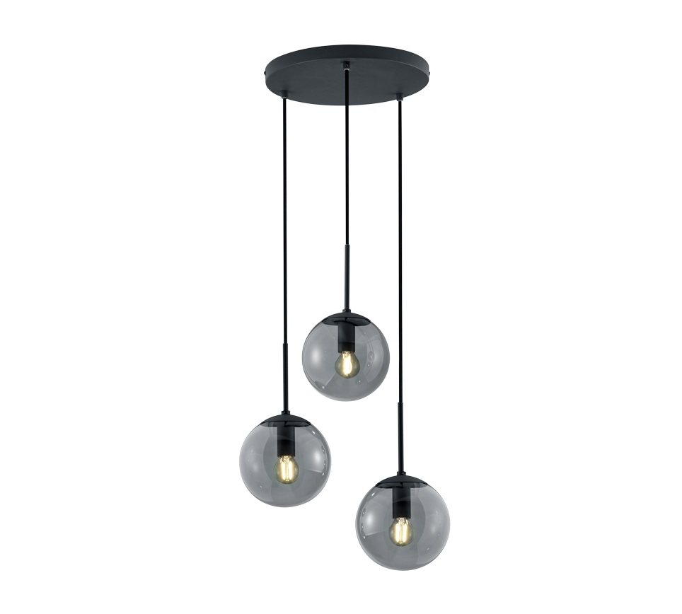Trio Leuchten Balini Lampada a Sospensione 3 Fiamme E14 Metallo Antracite e Vetro Fumé Ø30cm Altezza Regolabile fino a 150cm