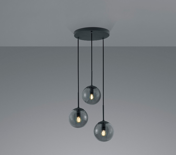Trio Leuchten Balini Lampada a Sospensione 3 Fiamme E14 Metallo Antracite e Vetro Fumé Ø30cm Altezza Regolabile fino a 150cm
