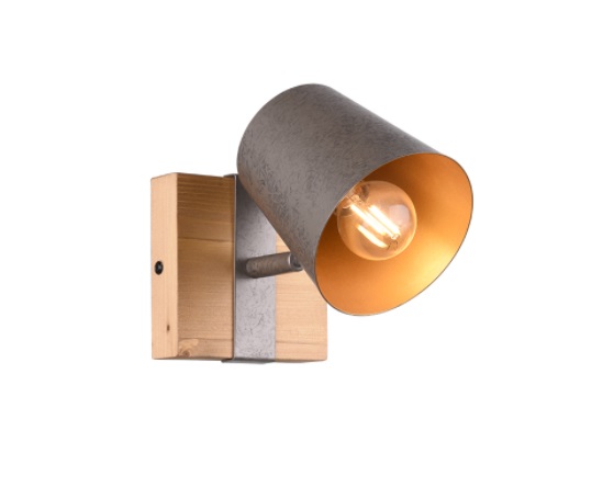 Trio Bell Faretto E14 25W Metallo Nichel Antico con Base in Legno Naturale - Orientabile