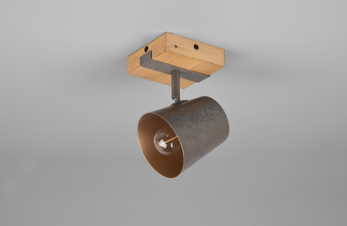 Trio Bell Faretto E14 25W Metallo Nichel Antico con Base in Legno Naturale - Orientabile