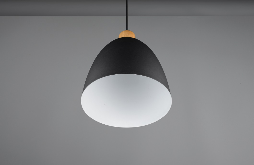 Reality Jagger Lampada a Sospensione 1xE27 40W in Metallo Nero Opaco e Legno, Paralume Ø25cm, Pendolo Regolabile