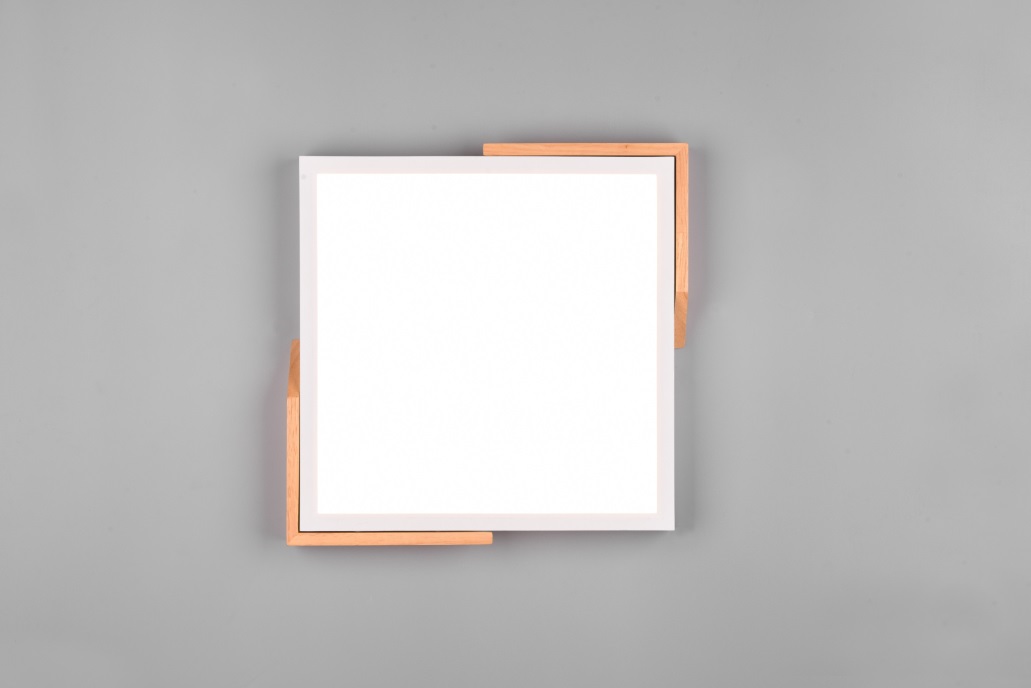 Trio Lighting Plafoniera LED META 20 W con Legno Naturale, 2400 Lm, 3000 K, Regolabile, 31,5 cm x 31,5 cm