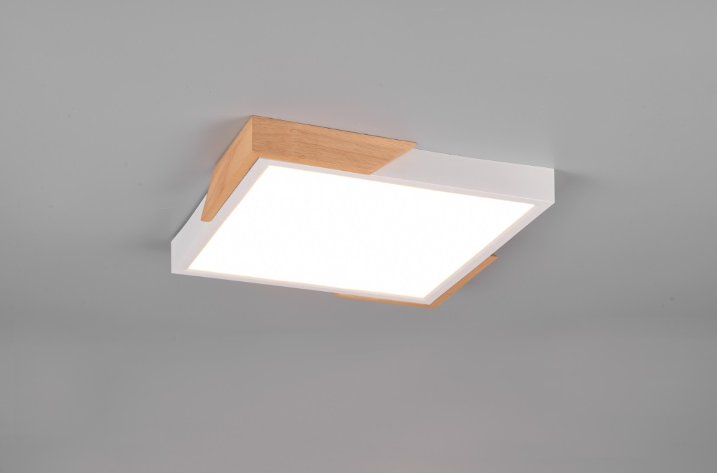 Trio Lighting Plafoniera LED META 20 W con Legno Naturale, 2400 Lm, 3000 K, Regolabile, 31,5 cm x 31,5 cm