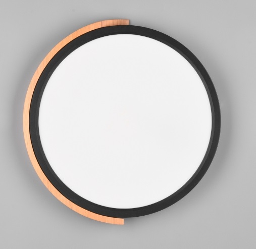 RL LIVE YOUR LIGHT Reality Jano Plafoniera LED 20W 2400Lm 3000K, Plastica Nera Opaca e Legno Naturale, Ø 31,5 cm, Dimmerabile