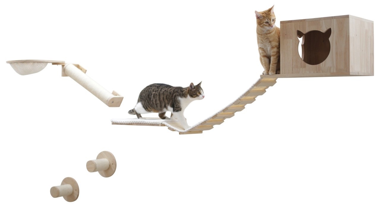 Kerbl Pet Parete di Arrampicata per Gatti - Set 7 pz con Gradini, Lettino e Colonna in Sisal