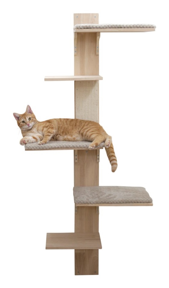 Kerbl Pet Timber - Tiragraffi da Parete per Gatti, 150 cm con 3 superfici e cuscino rimovibile