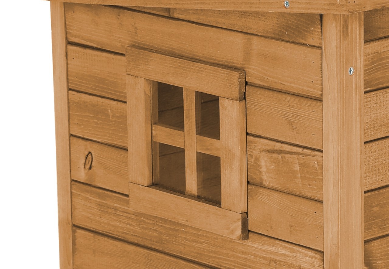 Kerbl Pet Casetta per Gatti Rustica in Legno, Grigio/Bianco, 57 x 45 x 43 cm con Porta a Doghe e Finestra in Plexiglas