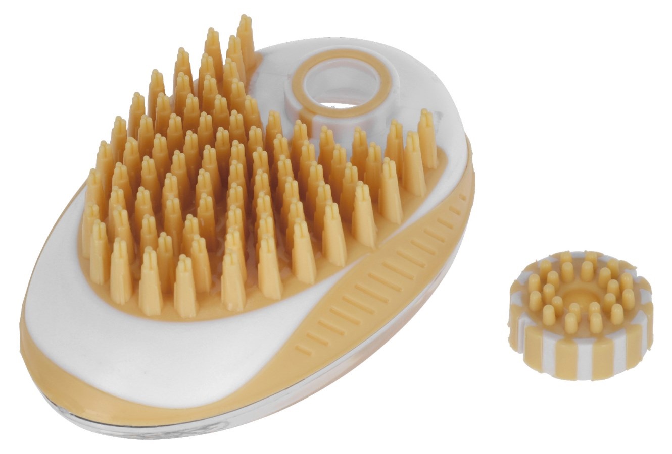 Kerbl MagicBrush Oro - Spazzola da bagno per cani con dispenser per shampoo, 11,5 x 7,5 x 6 cm