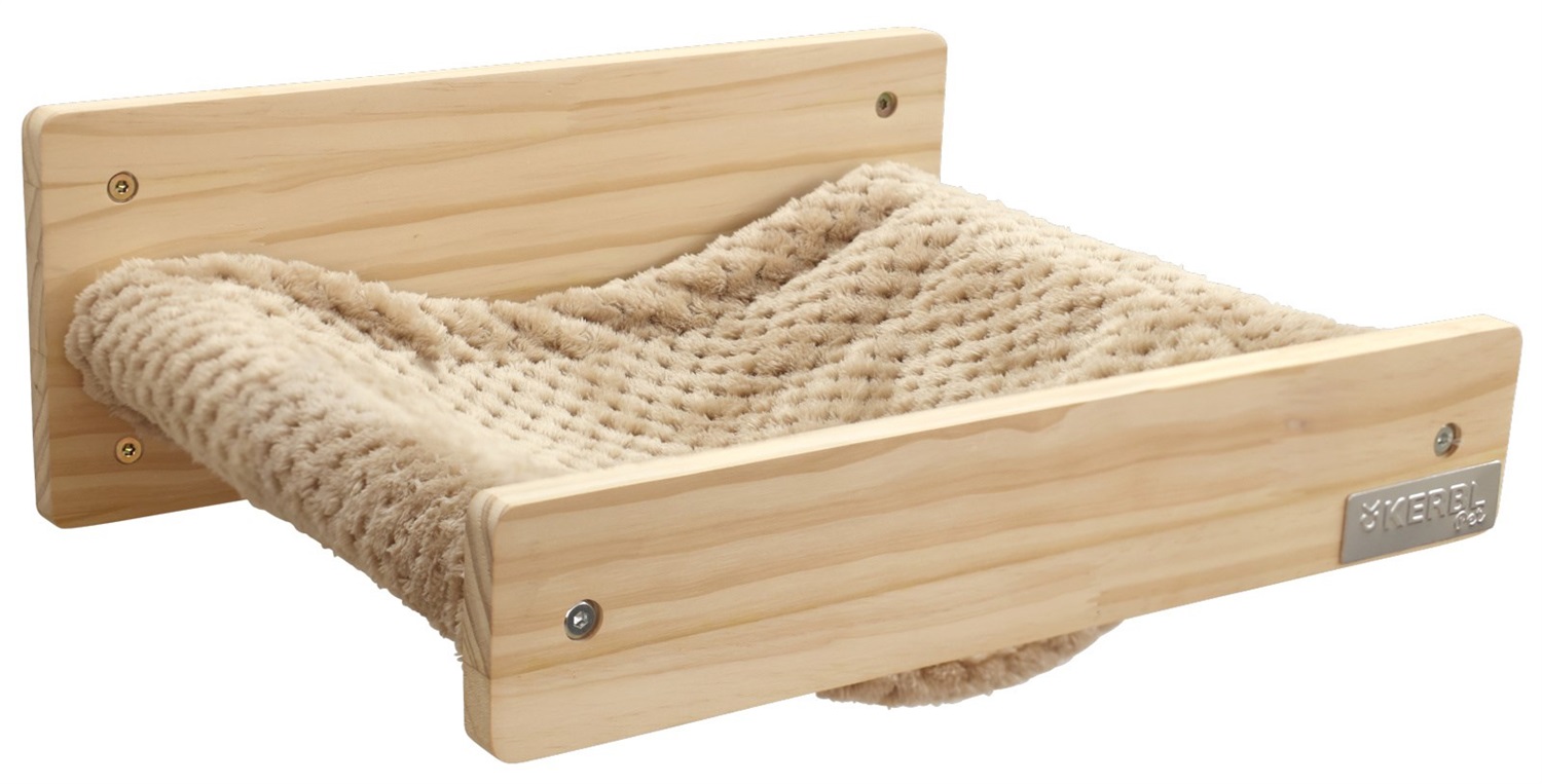 Kerbl Pet Amaca da Parete Timber in Legno Massiccio - 38x33,5x16 cm, Naturale/Talpa, per Gatti