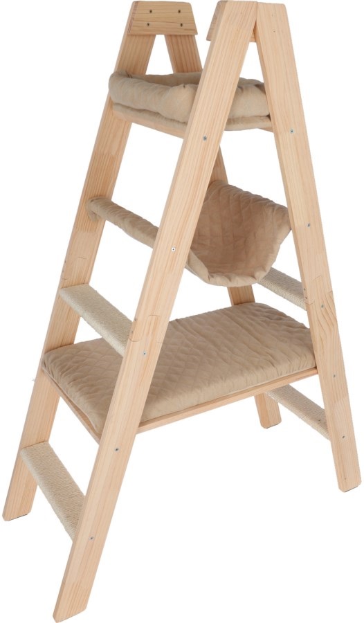 Kerbl Pet Tiragraffi Ladder - Beige, 97x39,5x134 cm, in Legno Massiccio con 3 Zone di Riposo