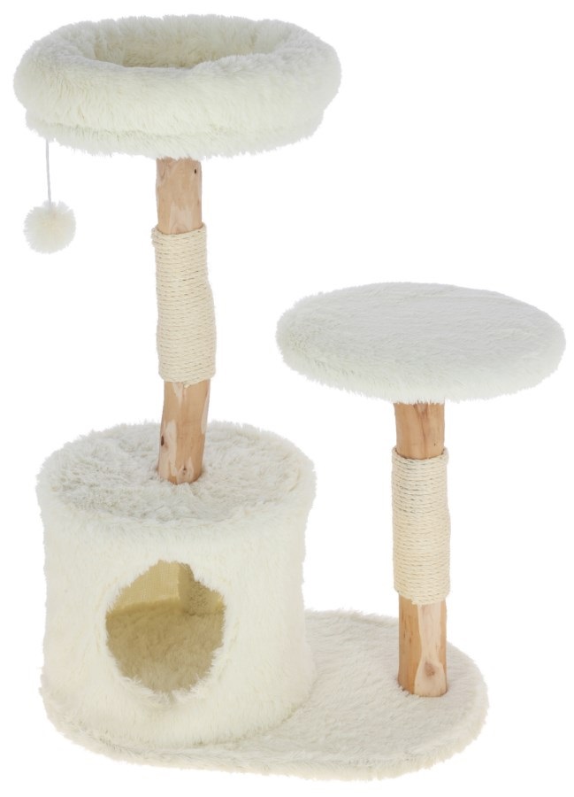 Kerbl Pet Tiragraffi Lucia per Gatti - Tronchi di Legno di Pero, Aree di Riposo Soffici, Corde in Sisal, Giaciglio Lavabile, Bianco, 90 cm