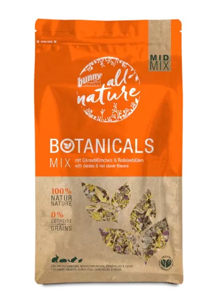 Bunny Nature Botanicals Mid Mix - Mangime complementare con Margherite e Fiori di Trifoglio Rosso per Conigli Nani, Porcellini d'India, Cincillà e Degus - 120 g