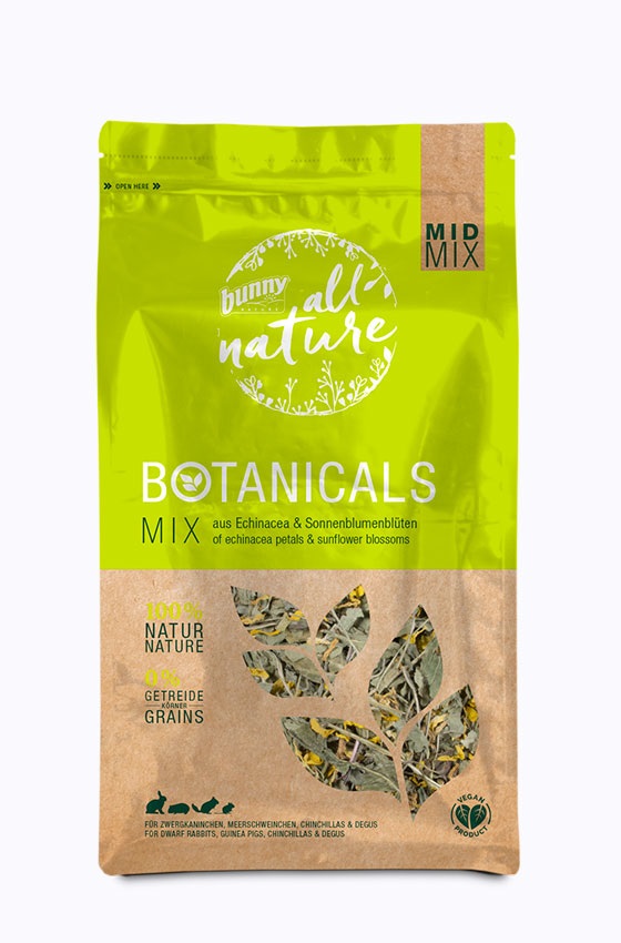 Bunny Nature Botanicals Mid Mix - Mangime Complementare con Echinacea e Fiori di Girasole per Conigli Nani, Porcellini d'India, Cincillà e Degus - 140 g