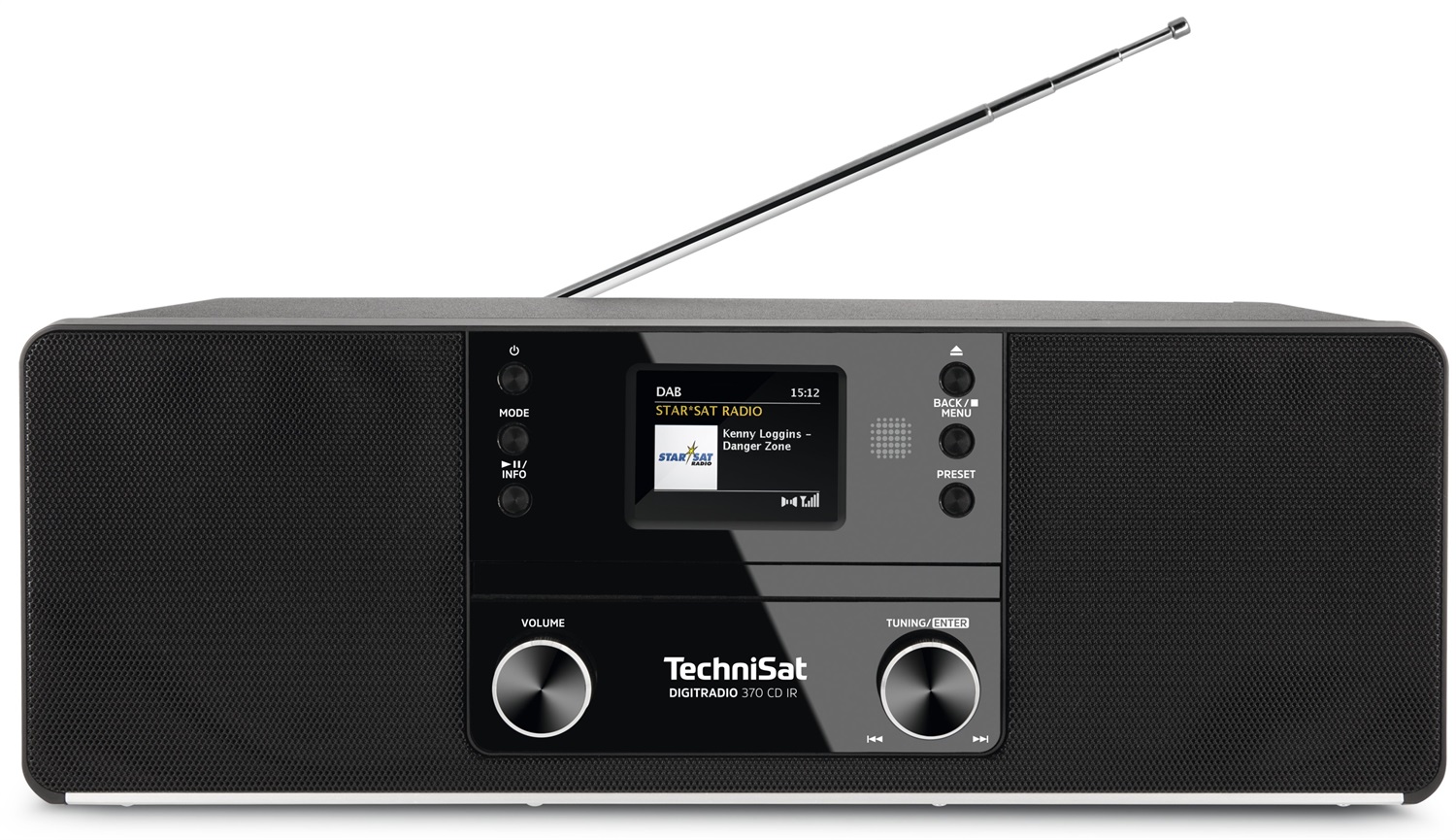 TechniSat DIGITRADIO 370 CD IR Internet Radio Stereo DAB , FM, Lettore CD, WLAN, Bluetooth, Display a Colori, USB, AUX, Presa per Cuffie, Sveglia, Telecomando, 10 Watt, Nero