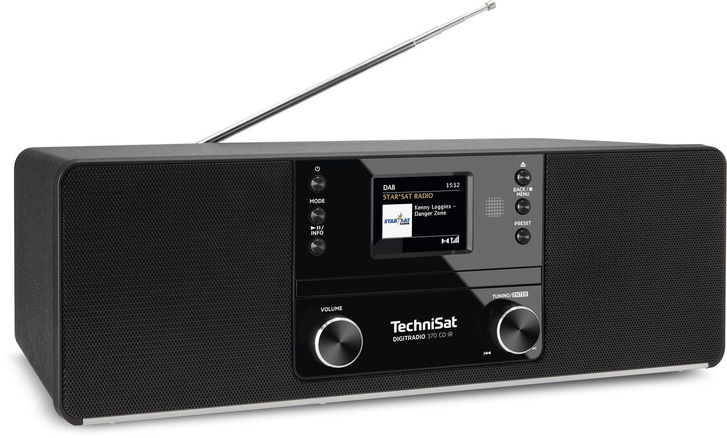 TechniSat DIGITRADIO 370 CD IR Internet Radio Stereo DAB , FM, Lettore CD, WLAN, Bluetooth, Display a Colori, USB, AUX, Presa per Cuffie, Sveglia, Telecomando, 10 Watt, Nero