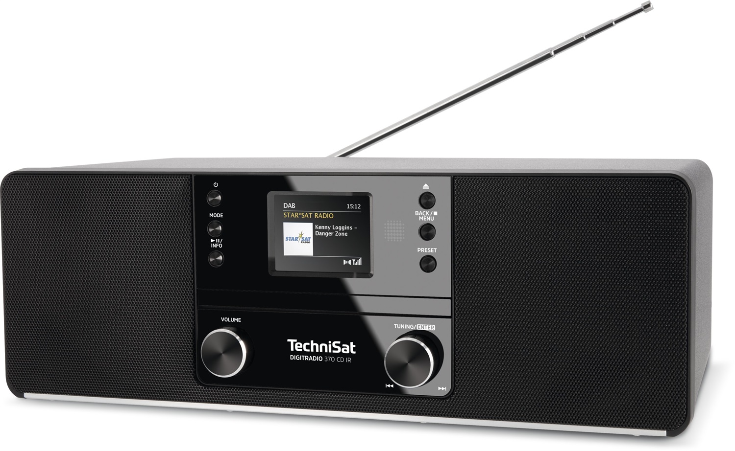 TechniSat DIGITRADIO 370 CD IR Internet Radio Stereo DAB , FM, Lettore CD, WLAN, Bluetooth, Display a Colori, USB, AUX, Presa per Cuffie, Sveglia, Telecomando, 10 Watt, Nero