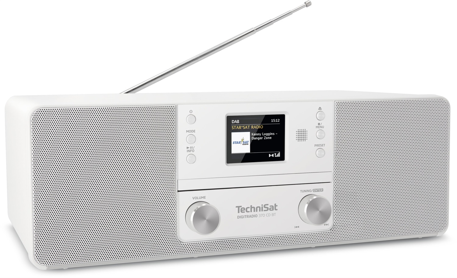 TechniSat DIGITRADIO 370 CD BT - Radio digitale stereo DAB /FM con lettore CD, Bluetooth, display a colori, USB, AUX, jack per cuffie, 10W, bianco
