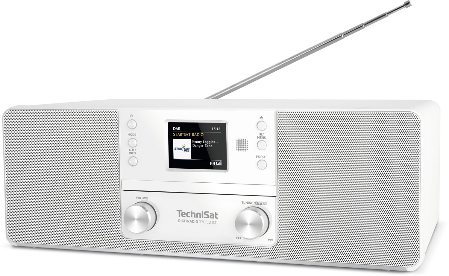TechniSat DIGITRADIO 370 CD BT - Radio digitale stereo DAB /FM con lettore CD, Bluetooth, display a colori, USB, AUX, jack per cuffie, 10W, bianco