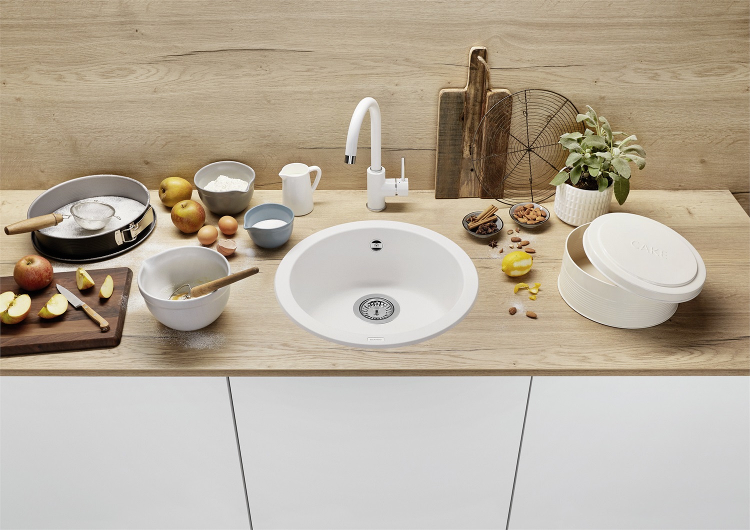 BLANCO Rondo Lavello da Cucina SILGRANIT PuraDur Bianco, Montaggio Alto/Basso, Resistente ai Graffi, Vasca Ampia