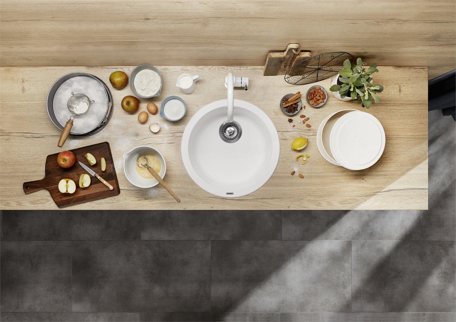 BLANCO Rondo Lavello da Cucina SILGRANIT PuraDur Bianco, Montaggio Alto/Basso, Resistente ai Graffi, Vasca Ampia