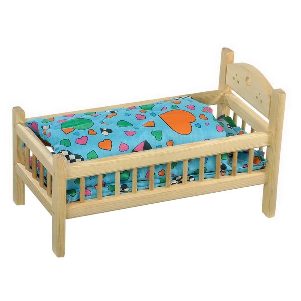 Small Foot Design 9601 Lettino per Bambole in Legno Naturale con Cuscino e Coperta Inclusi, dai 3 Anni