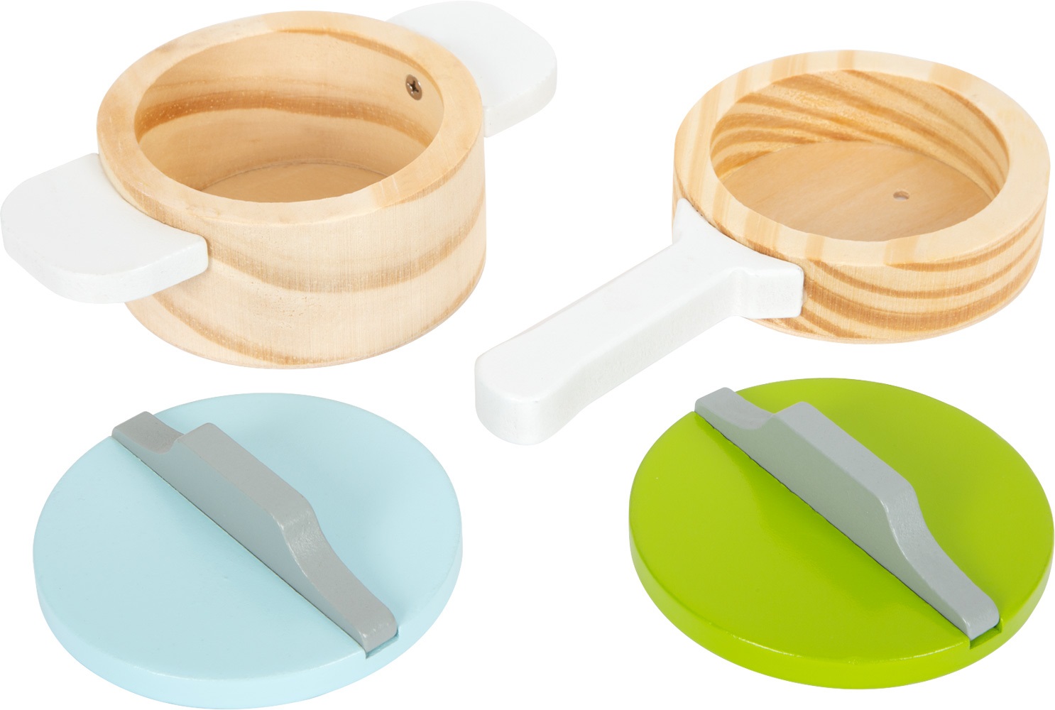 Small Foot Set Stoviglie e Pentole in Legno per Bambini - 15 Pezzi Multicolore, Gioco di Ruolo per Cucina