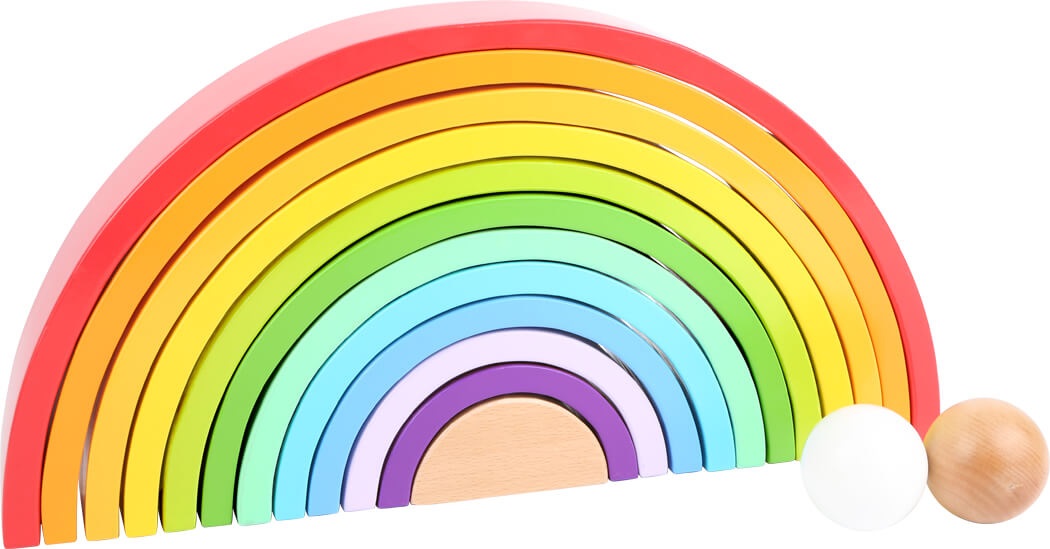 Small Foot Elementi da costruzione Arcobaleno in legno - 12 archi con 2 palline, puzzle didattico per bambini da 1 anno