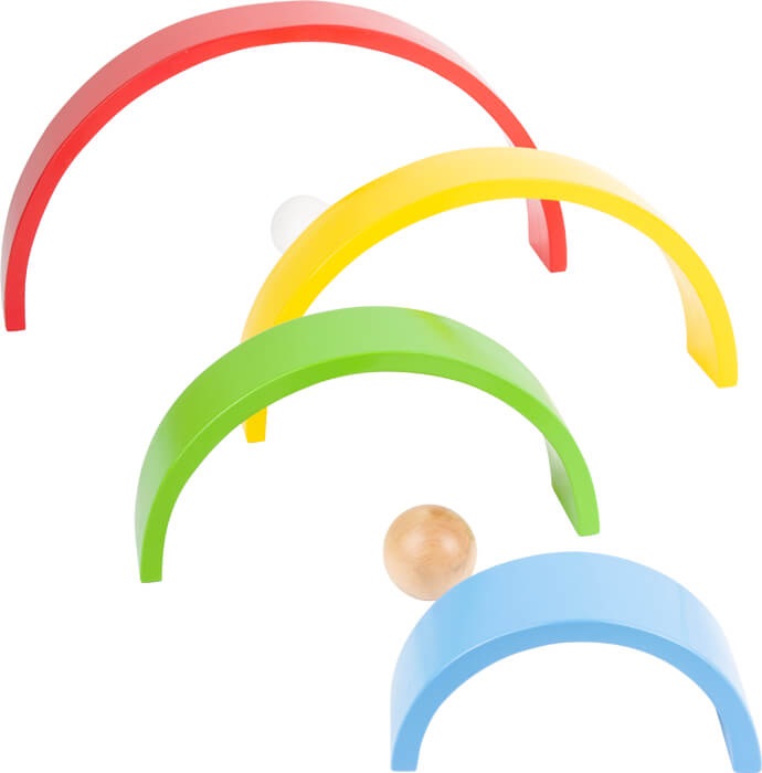 Small Foot Elementi da costruzione Arcobaleno in legno - 12 archi con 2 palline, puzzle didattico per bambini da 1 anno