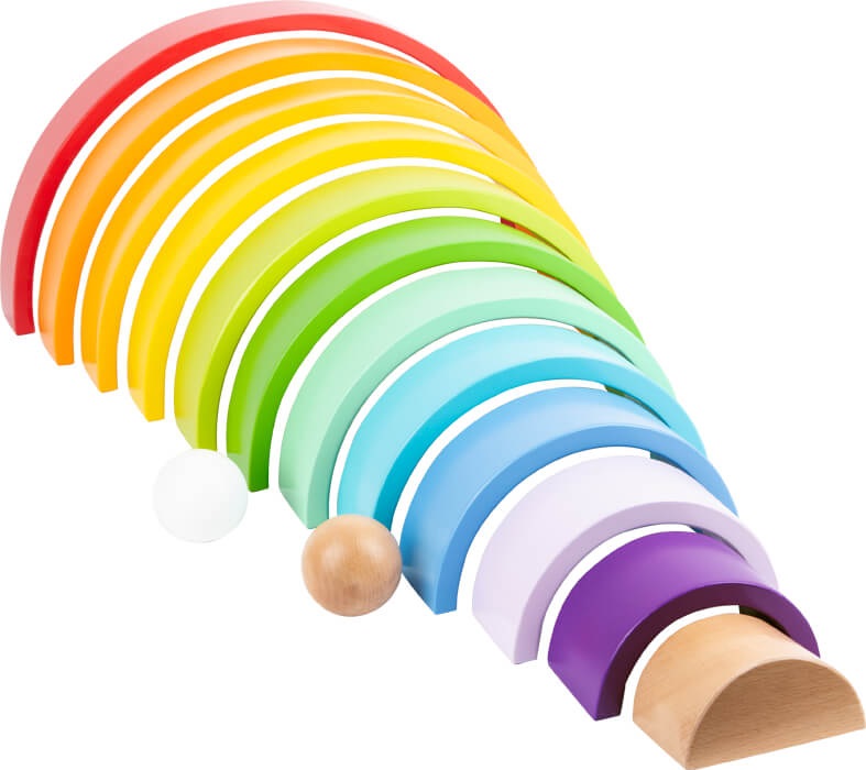 Small Foot Elementi da costruzione Arcobaleno in legno - 12 archi con 2 palline, puzzle didattico per bambini da 1 anno