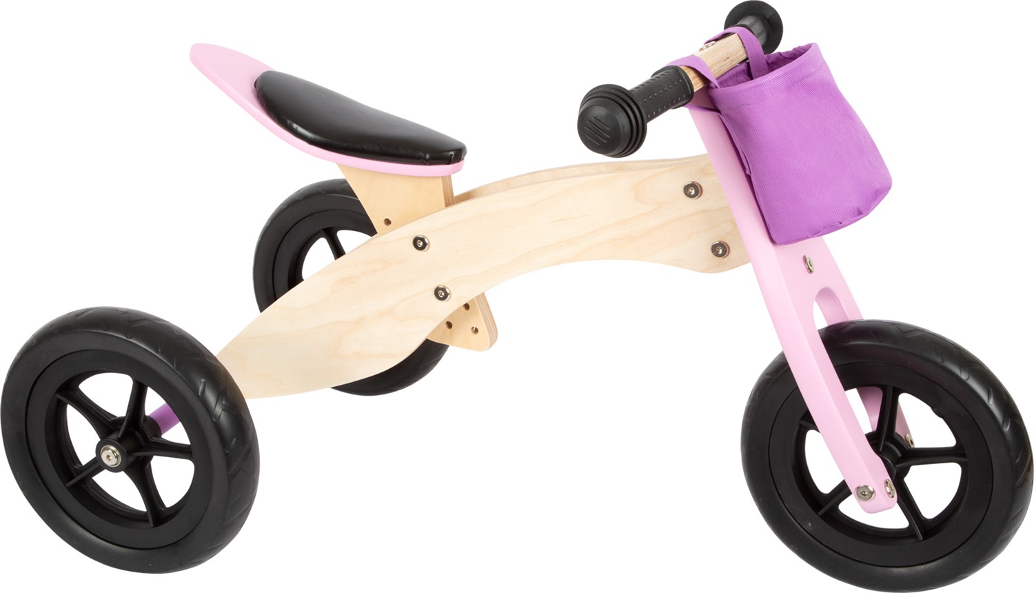 Small Foot Triciclo Laufrad Maxi 2 in 1 Rosa - Bicicletta e Triciclo in Legno con Sedile Regolabile