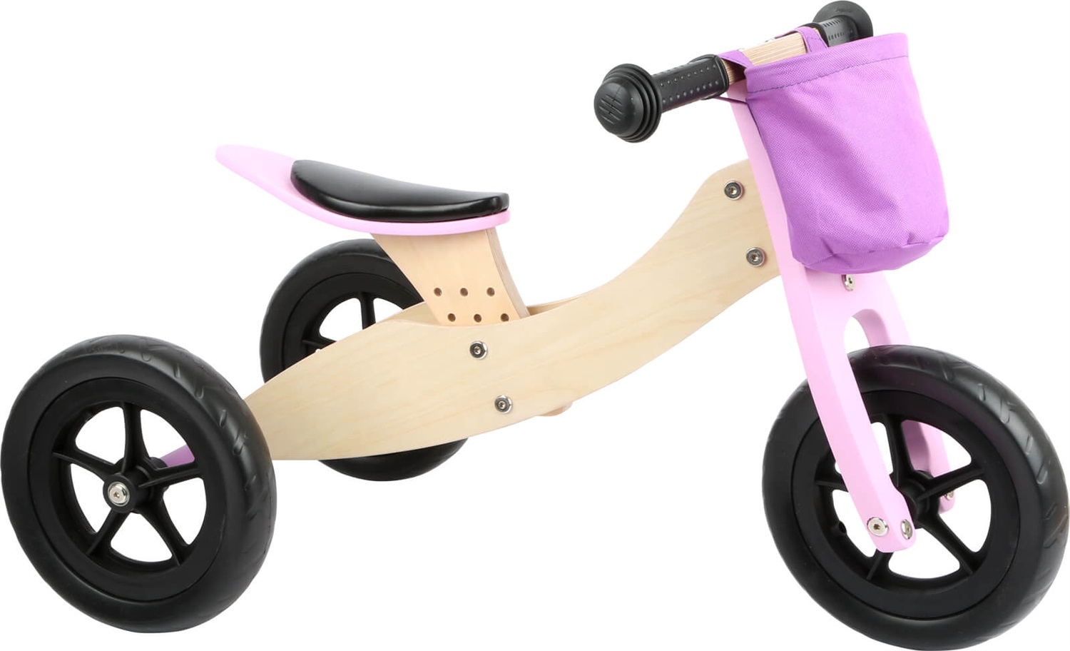 Small Foot Triciclo Laufrad Maxi 2 in 1 Rosa - Bicicletta e Triciclo in Legno con Sedile Regolabile
