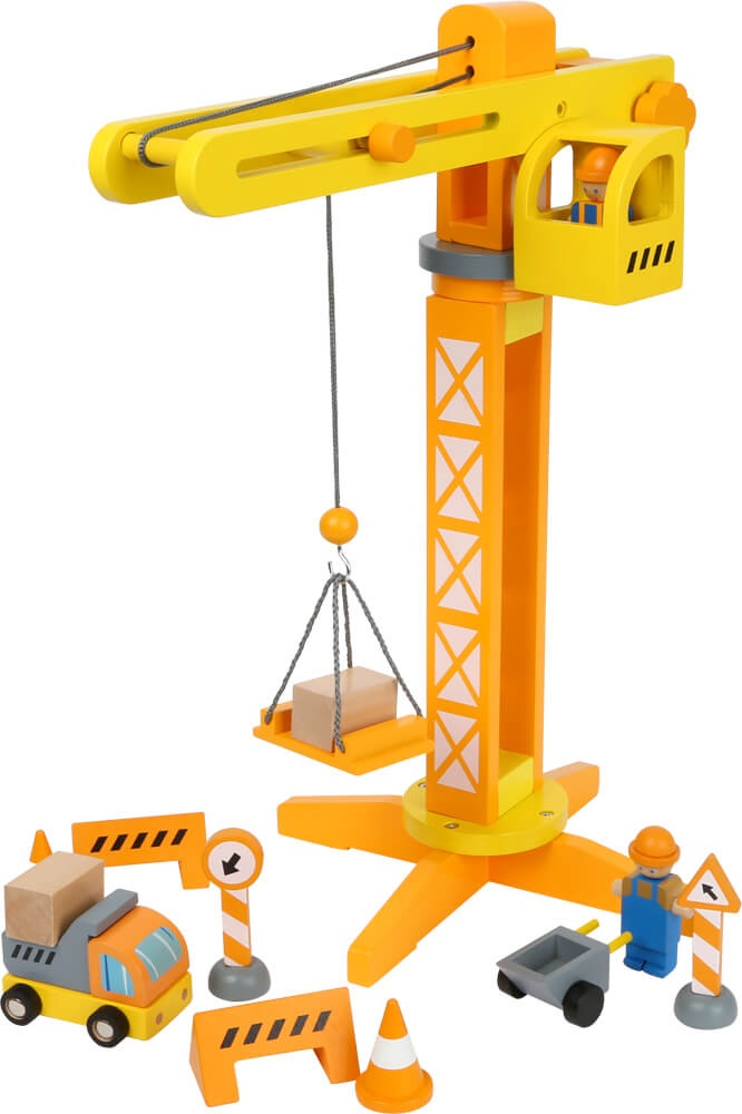 Small Foot Gru da Cantiere in Legno con Accessori - Set da Gioco per Bambini dai 3 Anni