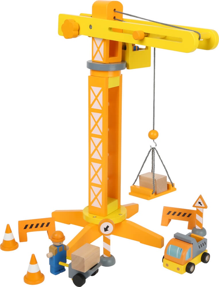 Small Foot Gru da Cantiere in Legno con Accessori - Set da Gioco per Bambini dai 3 Anni